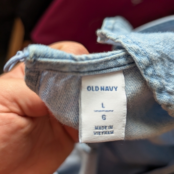 Old Navy Light Blue Chambray Surplice V Neck Ruffle Sleeve Wide Leg Jumpsuit - Picture 9 of 11